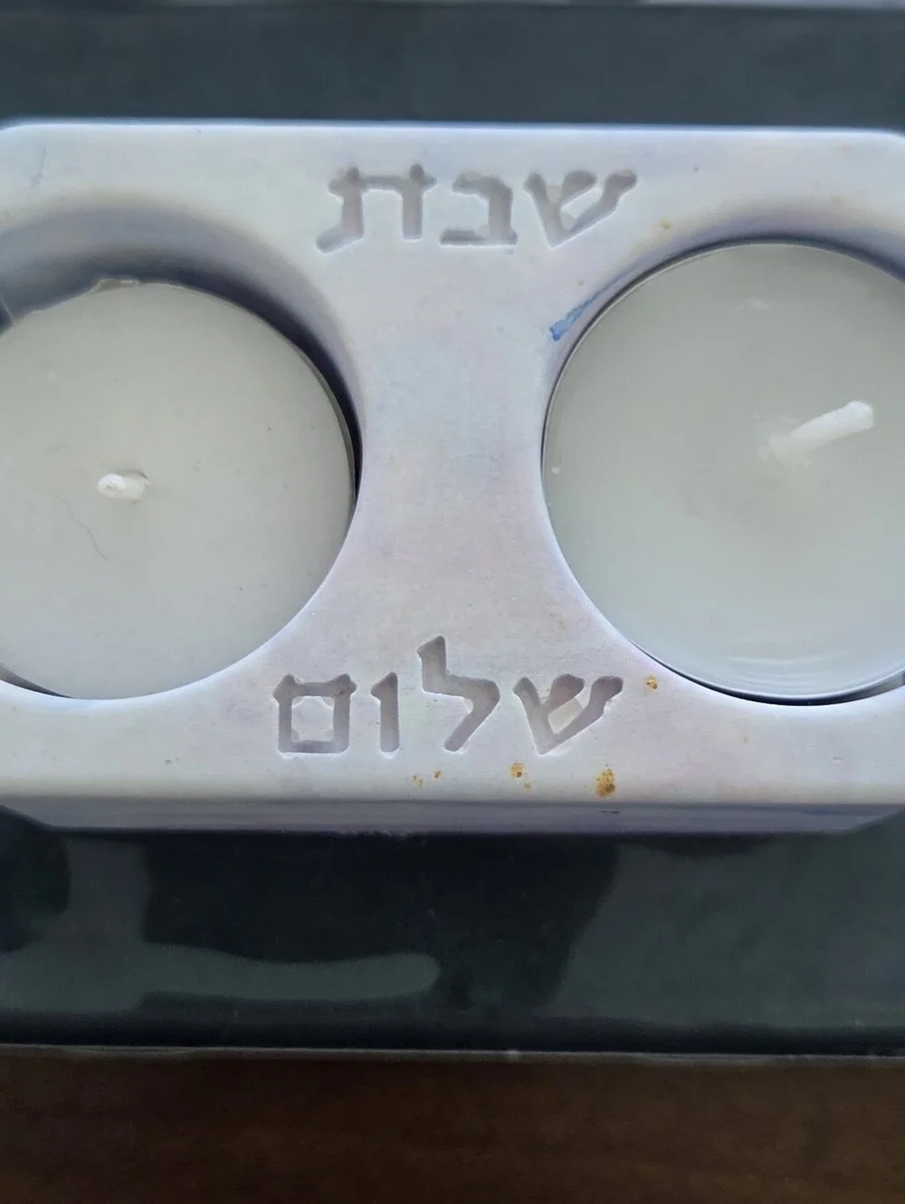 Handcrafted Eco Resin Marbeloux Shabbat Candle Holder. Pastel Watercolor